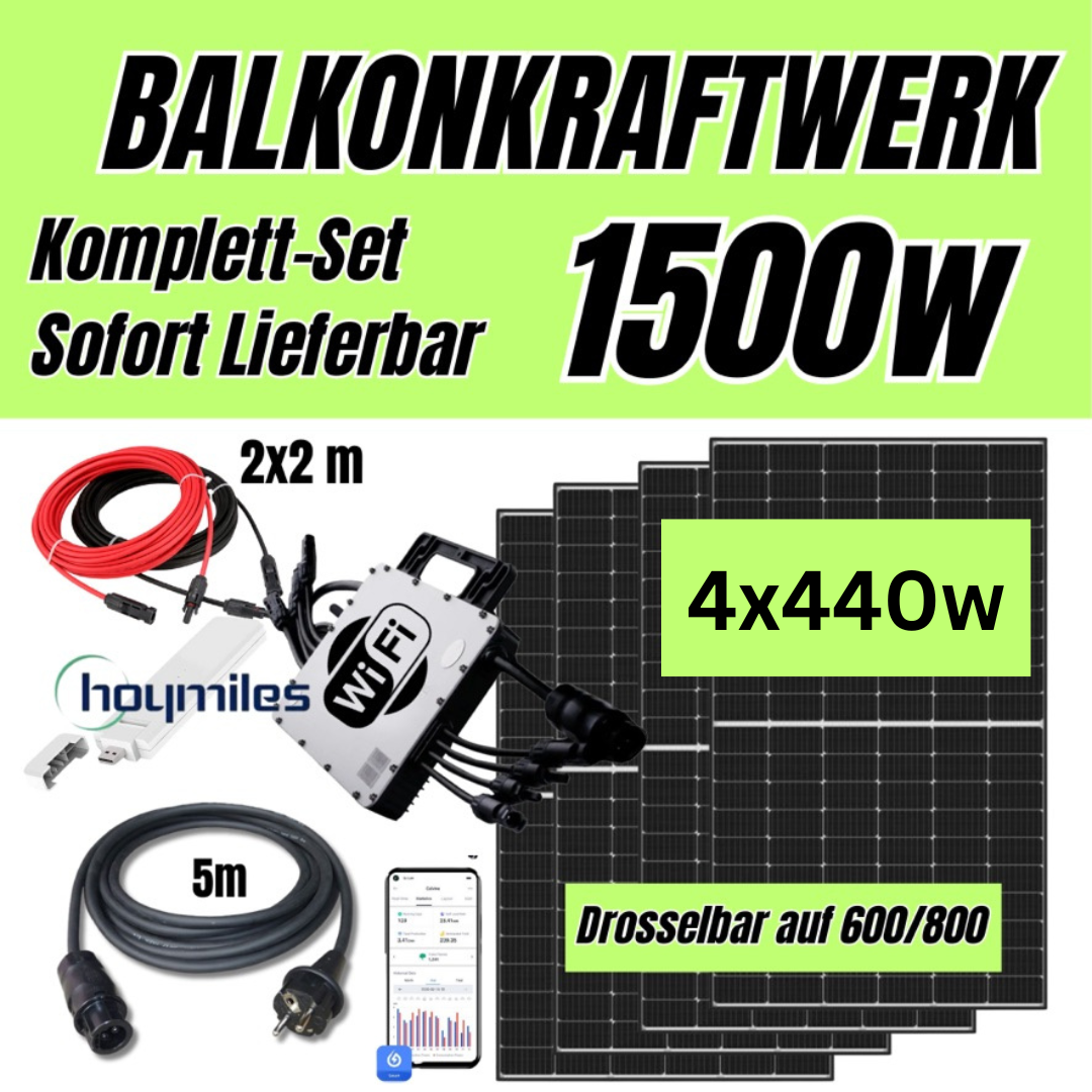 0% Hoymiles HM-1500 Microwechselrichter mit 5m Kabel Balkonkraftwerk ,  295,99 €