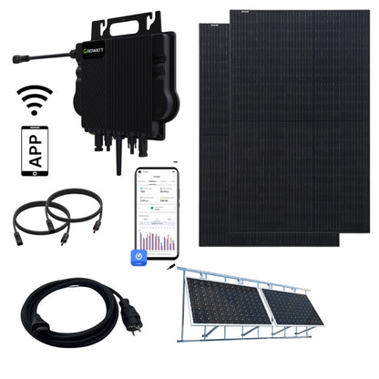 Balkonkraftwerk Growatt 800 Watt Komplettset Solaranlage mit Wifi Fullblack inkl Halter