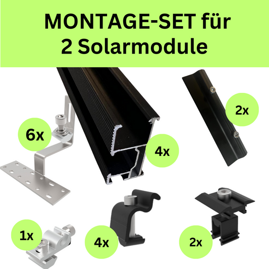 PV Ziegeldach Montage-Set für 2 Module Schiene Dachhacken schwarz