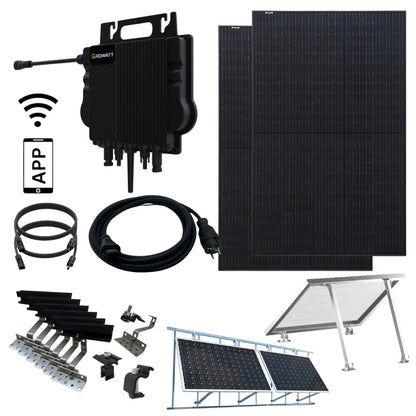 Balkonkraftwerk Growatt 800 Watt Komplettset Solaranlage mit Wifi Fullblack inkl Halter