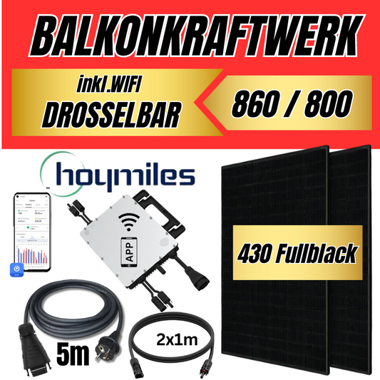Balkonkraftwerk 890W/800W Hoymiles - 2x 445W  Fullblack