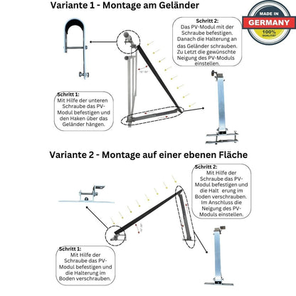 Made in Germany 4x Halterung für 2 Module Halterunf für Solarpanel Aufständerung