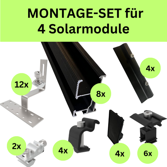PV Ziegeldach Montage-Set für 4 Module Schiene Dachhaken schwarz