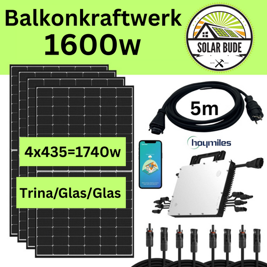 BALKONKRAFTWERK 1600w/1740w WiFi SOLAR ANLAGE Trina Glas/Glas inkl DTU